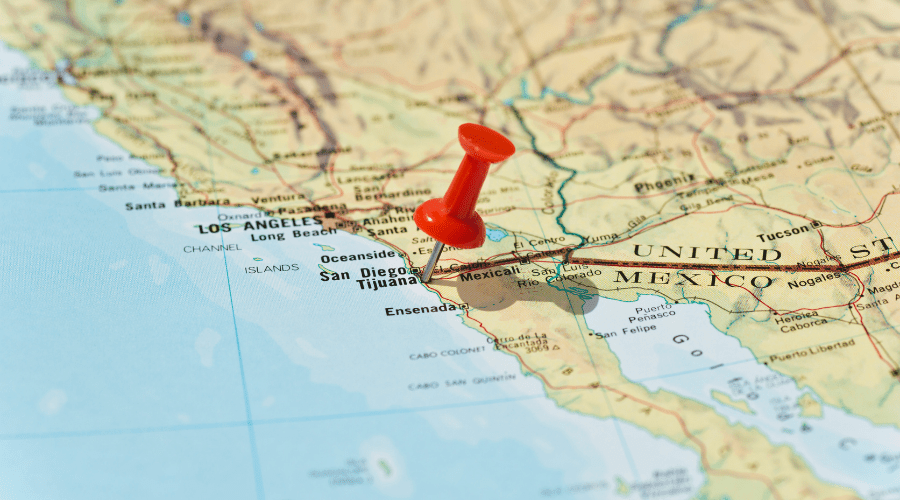 Pin en un mapa sobre la ciudad de Tijuanaen, Baja California, una ciudad fronteriza con alta demanda de odontólogos por su cercanía con Estados Unidos.